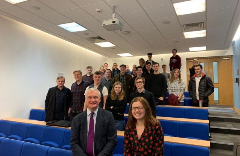 Graham Stuart MP with President of Hull Politics Society and Hull University Students