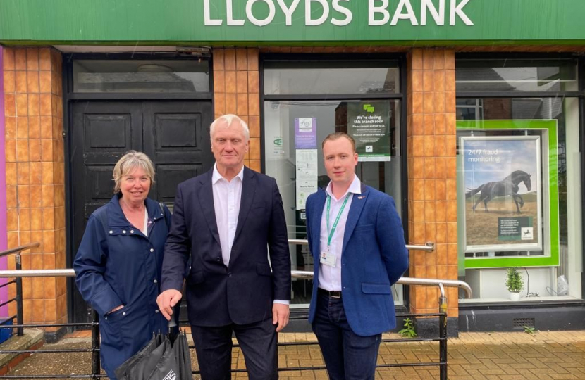 Cllr Lyn Healing, Graham Stuart MP and Cllr Sean McMaster Lloyds Bank Withernsea