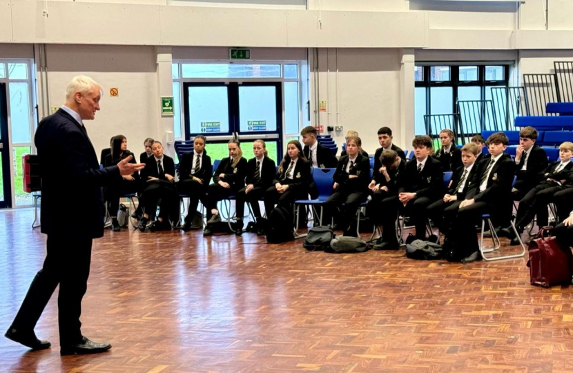 Graham Stuart MP giving an assembly at Withernsea High School