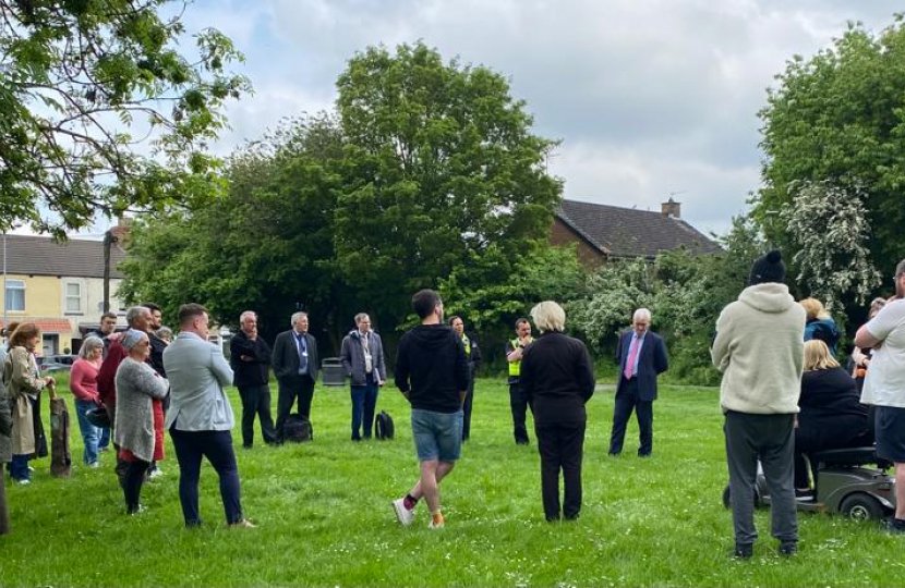 Graham Stuart MP with residents, councillors and the police on St Nicholas’ Green in Beverley 19th May 2023