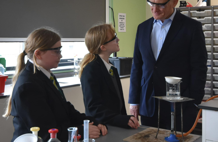 Graham Stuart speaking to science students at Longcroft School