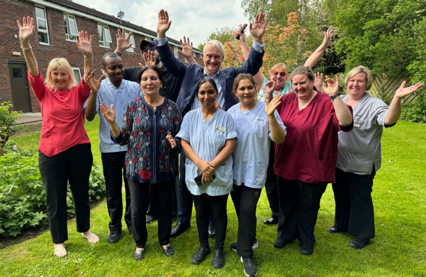 Graham Stuart with carers and staff at Beverley Grange Nursing Home