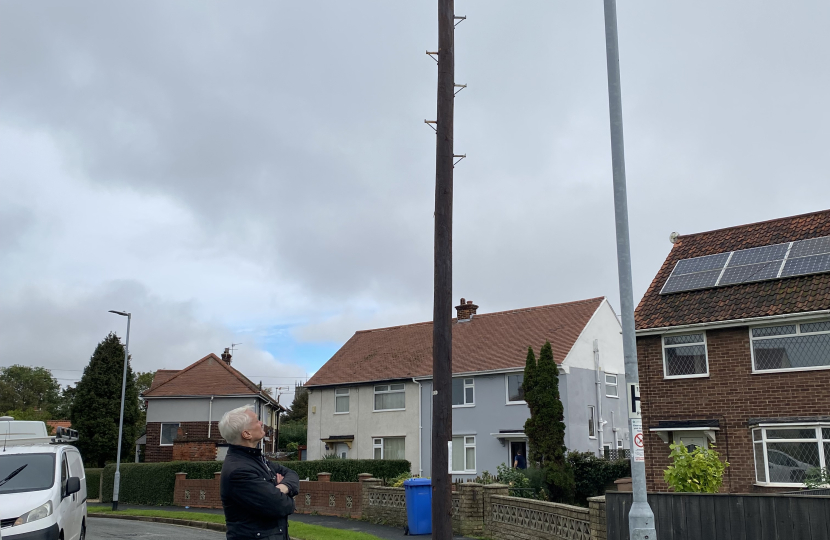 Graham looking at telegraph pole Hedon