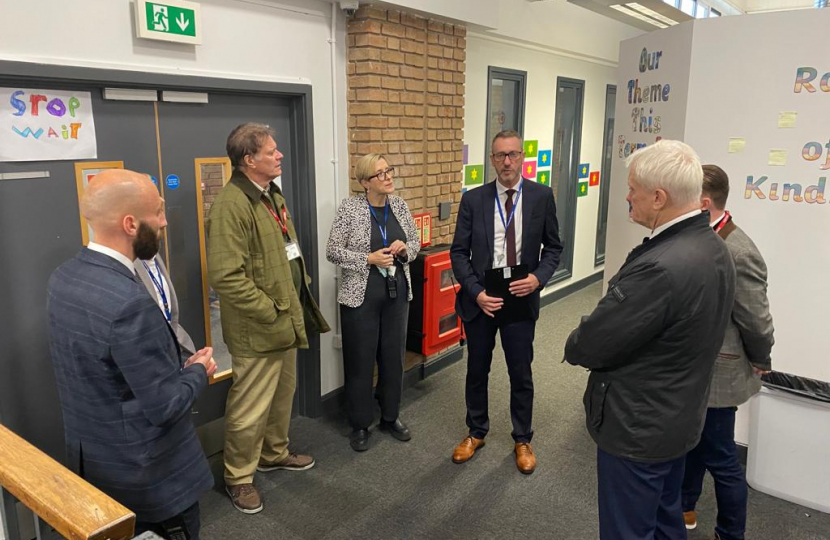 Left to Right Mr Burnitt, Cllr Nigel Wilkinson, Mrs Evans, Mark Crofts, Cllr Sean McMaster and Graham Stuart MP at Withernsea High School