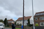 Graham looking at telegraph pole Hedon