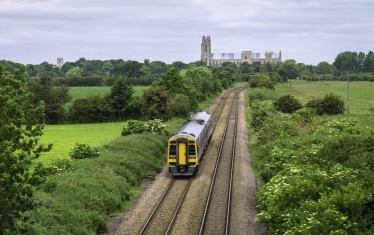 Train driving towards Beverley Minster (Image credit: Sam Hewitt)