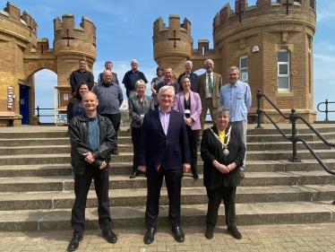 Graham at Pier Towers with Cllrs Lyn Healing & Claire Holmes, Cllr Felicity Walmsley and members of the WPPA (Photo credit to Terry Bearpark)