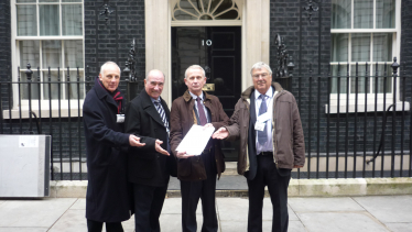 Les Diment, Cllr Mike Bryan, Cllr John Dennis, Ron Smith at No. 10 Downing Street