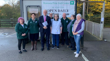 Alex, Michelle, Graham Stuart MP, Andy Bullard, Rosie Bullard, Jeremy, Jackie and June Greensmith at Hornsea First Aid Centre