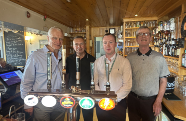 Graham Stuart MP with Cllr Sean McMaster and David and Adrian at Crown and Anchor in Kilnsea